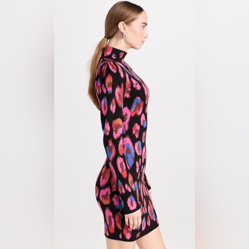 Farm Rio Iridescent Leopards Fitted Sweater Dress in Black Sz. XS Sz. X-Small - Picture 9 of 16